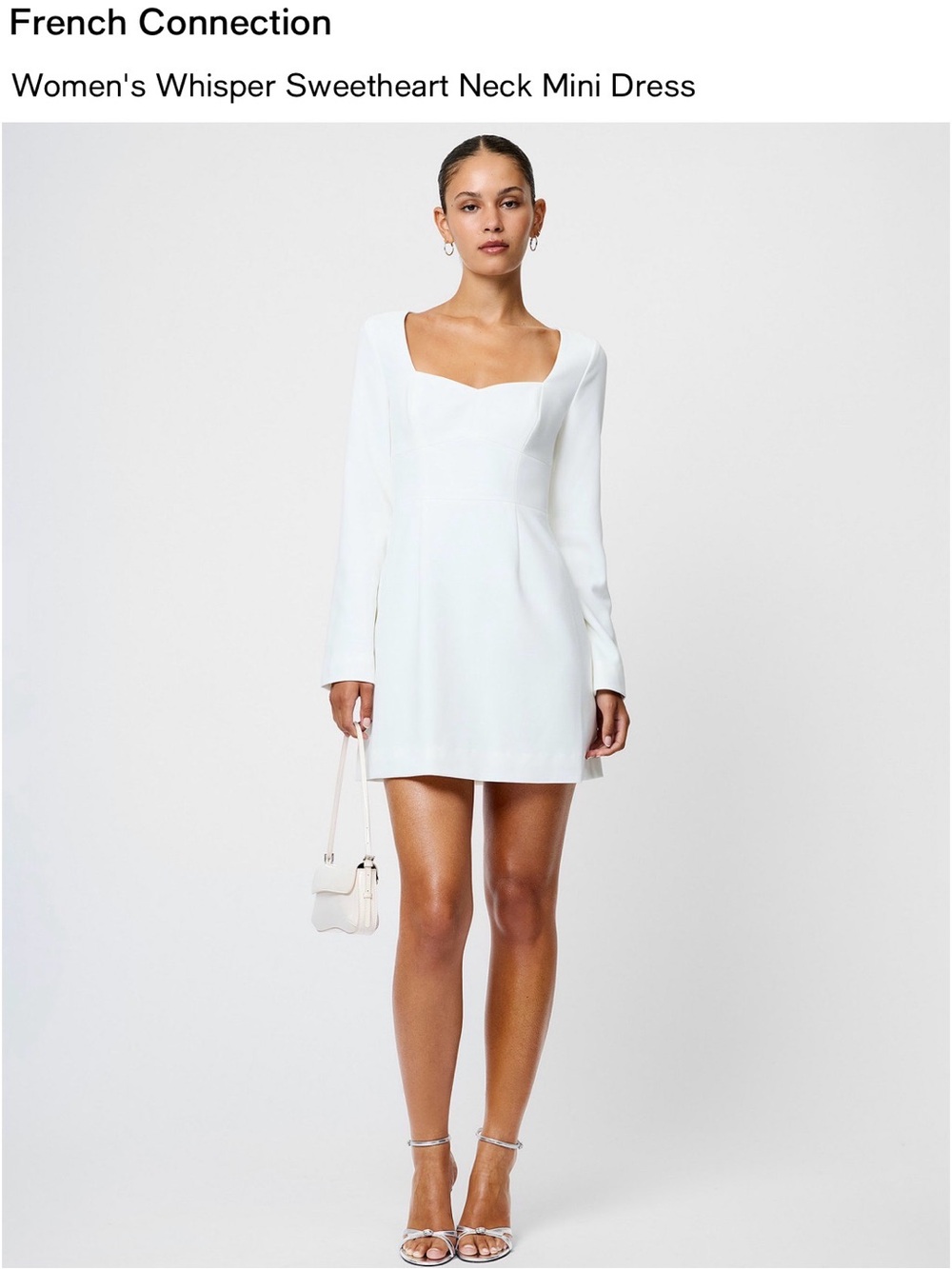 French Connection White Sweetheart Long-Sleeve Mini Dress